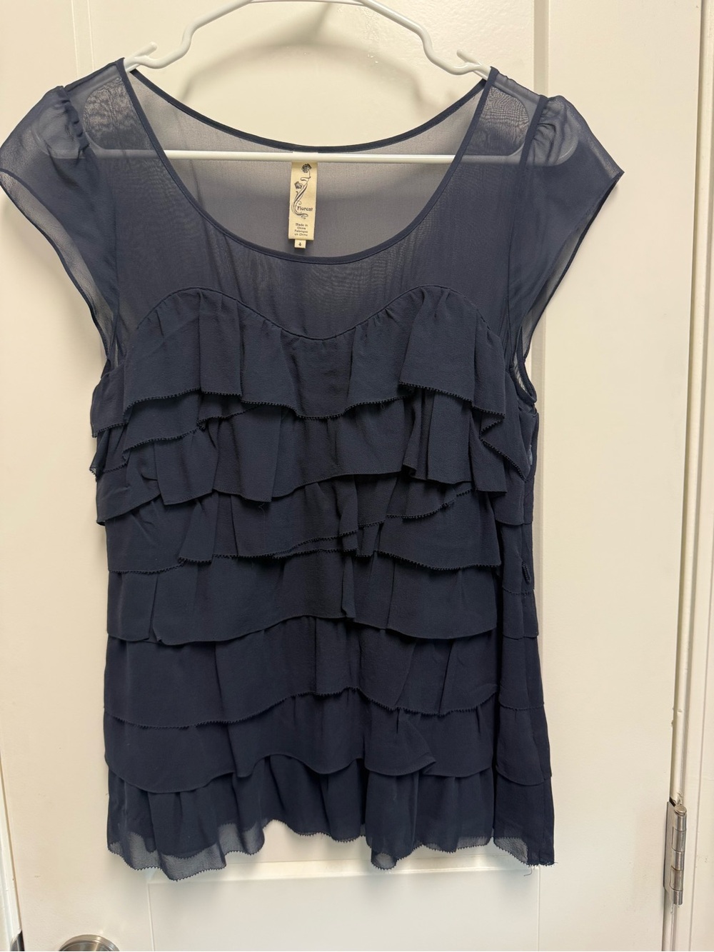 Anthropologie Floreat Navy Layered Ruffle Chiffon Blouse